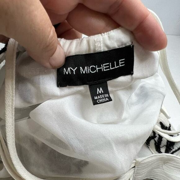 NEW My Michelle White and Black Embroidered Floral Halter Mini Dress Medium - Picture 7 of 9